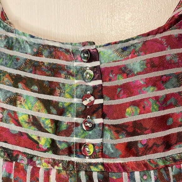 Soft Surroundings- Floral & Stripes Mixed Media Colorful Pleated Blouse- Size M - Picture 5 of 7